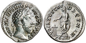 (171 d.C.). Marco Aurelio. Denario. (Spink 4956) (S. 1036) (RIC. 251). 3,16 g. EBC-.