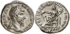 (168 d.C.). Lucio Vero. Denario. (Spink 5350) (S. 111) (RIC. 586). 3,42 g. MBC+.