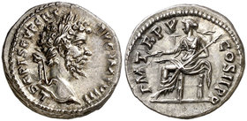 (197 d.C.). Septimio Severo. Denario. (Spink 6329 var) (S. 444) (RIC. 490a). 4,07 g. Bella. EBC+.