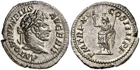 (213 d.C.). Caracalla. Denario. (Spink 6829) (S. 211) (RIC. 208a). 3,48 g. Bella. EBC+.