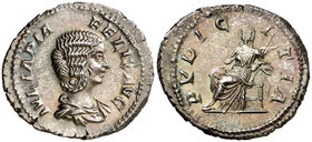 (211 d.C.). Julia Domna. Denario. (Spink 7105) (S. 172a) (RIC. 385, de Caracalla). 3,32 g. Muy bella. EBC+.