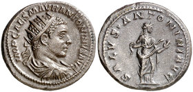 (218-219 d.C.). Eliogábalo. Antoniniano. (Spink 7498 var) (S. 255) (RIC. 138). 5,39 g. Pátina oscura. MBC+.