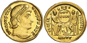 (360-361 d.C.). Constancio II. Antioquía. Sólido. (Spink 17769) (Co. 126) (RIC. 172). 4,45 g. Muy bella. Rara así. EBC+.