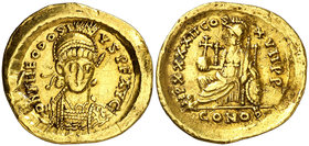(441-450 d.C.). Teodosio II. Constantinopla. Sólido. (Spink 21140) (Ratto 154) (RIC. 293). 4,41 g. MBC+.
