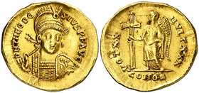 (420-422 d.C.). Teodosio II. Constantinopla. Sólido. (Spink 21155) (Ratto 168) (RIC. 219). 4,36 g. MBC+.