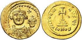 Heraclio y Heraclio Constantino (610-641). Constantinopla. Sólido. (Ratto 1364) (S. 738). 4,46 g. Raspadura en el borde del reverso. MBC+.