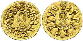 Recaredo I (586-601). Ispali (Sevilla). Triente. (CNV. 69.2) (R.Pliego 105c). 1,52 g. MBC+.