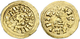 Egica (687-702). Ispali (Sevilla). Triente. (CNV. 517 var) (R.Pliego 697a var). 1,57 g. Muy escasa. MBC.