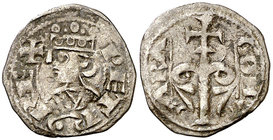 Pere I (1196-1213). Aragón. Óbolo jaqués. (Cru.V.S. 303) (Cru.C.G. 2117) (V.Q. 5410, mismo ejemplar). 0,57 g. Muy rara. MBC+.