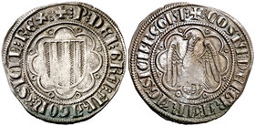 Pere II (1276-1285). Sicília. Pirral. (Cru.V.S. 325.2 var) (Cru.C.G. 2142c var) (MIR. 173) (V.Q. 5480, mismo ejemplar). 3,33 g. Sin marcas. MBC+.