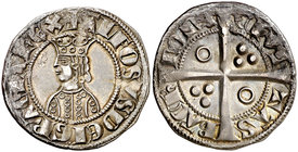 Alfons II (1285-1291). Barcelona. Croat. (Cru.V.S. 331) (Badia 23, mismo ejemplar) (Cru.C.G. 2148). 2,93 g. Parcialmente oxidada. Atractiva. Ex Colecc...