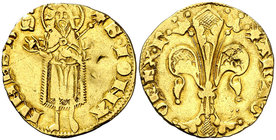 Pere III (1336-1387). Perpinyà. Florí. (Cru.V.S. 386) (Cru.C.G. 2205). 3,39 g. Marca: yelmo. Dos golpecitos. MBC-/MBC.