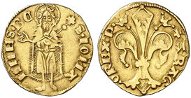 Pere III (1336-1387). Zaragoza. Florín. (Cru.V.S. 399) (Cru.Comas 20, indica 19 ejemplares en colecciones privadas) (Cru.C.G. 2209). 3,37 g. Marca: C ...