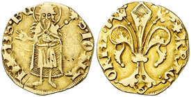 Pere III (1336-1387). Zaragoza. Medio florín. (Cru.V.S. 400) (Cru.Comas 21, indica 9 ejemplares en colecciones privadas) (Cru.C.G. 2214). 1,73 g. Marc...