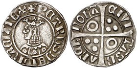 Pere III (1336-1387). Barcelona. Croat. (Cru.V.S. 403 var) (Cru.C.G. 2220k var). 3,18 g. Flores de seis pétalos en el vestido. Letras A y U latinas ex...