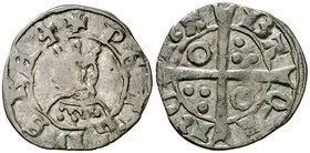 Pere III (1336-1387). Barcelona. Diner. (Cru.V.S. 419) (Cru.C.G. 2231b) (V.Q. 5472, mismo ejemplar). 0,90 g. Variante de vestido. MBC+.