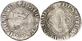 Joan I (1387-1396). Perpinyà. Doble coronat. (Cru.V.S. 475) (Cru.C.G. 2286) (V.Q. 5764, mismo ejemplar). 2,78 g. A latinas. Grieta. Muy rara. MBC-.