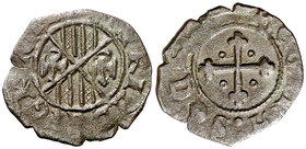 María de Sicília (1377-1392). Sicília. Diner. (Cru.V.S. 721 var) (Cru.C.G. 2663 var) (MIR. 214/5) (V.Q. 5860, mismo ejemplar). 0,56 g. Atractiva. Esca...