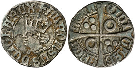 Alfons IV (1416-1458). Barcelona. Croat. (Cru.V.S. 821) (Cru.C.G. 2867a). 2,52 g. El busto interrumpe la gráfila. Hojita. Ex Áureo 16/03/2006, nº 1065...