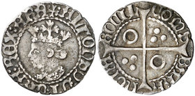 Alfons IV (1416-1458). Perpinyà. Mig croat. (Cru.V.S. 826 var) (Cru.C.G. 2873 var). 1,44 g. Ex Áureo & Calicó 28/10/2015, nº 2285. Muy rara. MBC+.