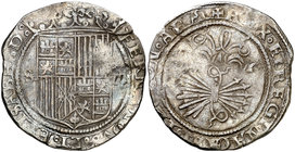 Reyes Católicos. Sevilla. 2 reales. (Cal. 264) (V.Q. 6558 (como real "de a 3"), mismo ejemplar). 6,74 g. MBC.