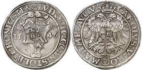 1546. Carlos I. Condado de Stolberg. 1 taler. (Dav. 9862) (Kr. 8). 28,57 g. Acuñación de Luis II de Königstein a nombre de Carlos I. Atractiva. Rara. ...