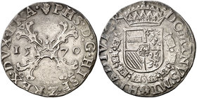 1570. Felipe II. Amberes. 1/2 escudo borgoña. (Vti. 1106) (Vanhoudt 291.AN). 14,38 g. Bella. Ex Áureo 19/12/1995, nº 514. Escasa así. EBC-.