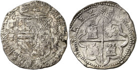 s/d. Felipe II. Segovia. IM. 8 reales. (Cal. 167). 27,25 g. Escudo entre acueducto/I/M - . Muy buen ejemplar, casi redondo, para tratarse de una acuña...