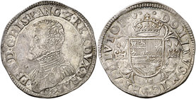 1557. Felipe II. Amberes. 1 escudo felipe. (Vti. 1169) (Vanhoudt 253.AN). 33,85 g. Con el título de rey de Inglaterra. Buen ejemplar. Escasa así. MBC+...