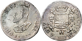 1574. Felipe II. Nimega. 1 escudo felipe. (Vti. 1220 var) (Vanhoudt 298.NIJ var). 33,73 g. Variante de leyenda en anverso. Campos pulidos y repasados....