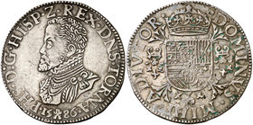 1586. Felipe II. Tournai. 1 escudo felipe. (Vti. 1286) (Vanhoudt 362.TO). 34,19 g. Buen ejemplar. Escasa. MBC+.