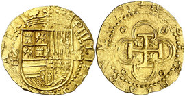 s/d. Felipe II. Sevilla. . 2 escudos. (Cal. 60). 6,77 g. Buen ejemplar. MBC+.