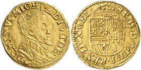 s/d (1562-1576). Felipe II. Nimega. 1/2 real de oro. (Vti. 1389) (Vanhoudt 263.NIJ). 3,43 g. Rayita. Precioso color. Bella. Ex Áureo 29/10/1991, nº 36...