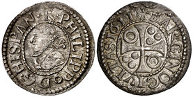 1611. Felipe III. Barcelona. 1/2 croat. (Cal. 534) (Cru.C.G. 4342). 1,52 g. Atractiva. EBC-.