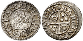 1619. Felipe III. Barcelona. 1/2 croat. (Cal. 542) (Cru.C.G. 4342n). 1,45 g. Muy escasa. MBC/MBC+.