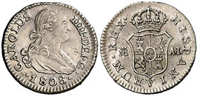 1808. Carlos IV. Madrid. AI. 1/2 real. (Cal. 1281). 1,47 g. Bella. Ex Colección Manuela Etcheverría. EBC-.