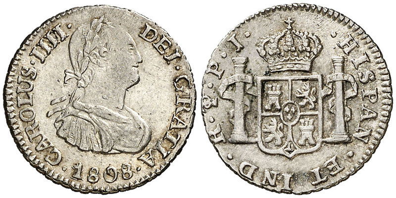 1808. Carlos IV. Potosí. PJ. 1/2 real. (Cal. 1325). 1,64 g. Bella. Brillo origin...