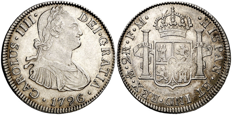 1796. Carlos IV. México. FM. 2 reales. (Cal. 990). 6,75 g. Parte de brillo origi...