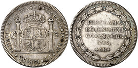 1789. Carlos IV. México. 4 reales. (Cal. 836) (Ha. 162). 13,38 g. Proclamación con valor. Hojita. Bonito color. Parte de brillo original. Ex Áureo & C...
