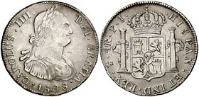 1808/9. Carlos IV. Potosí. PJ. 4 reales. (Cal. 885). 13,43 g. Ex Colección Manuela Etcheverría. EBC-.