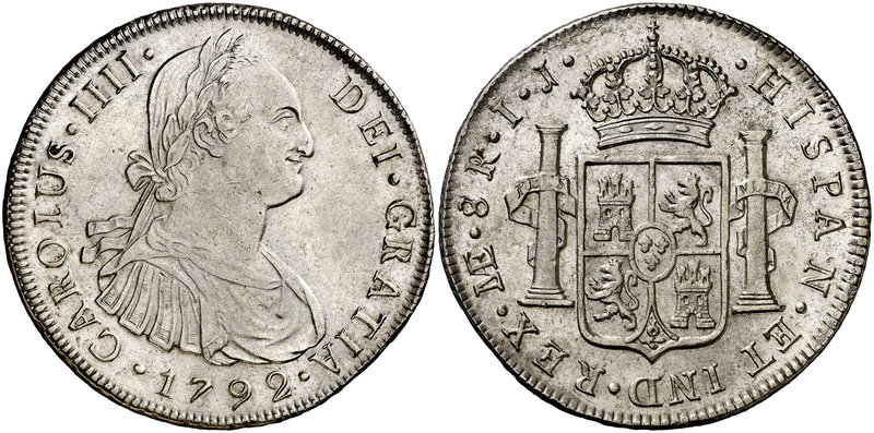 1792. Carlos IV. Lima. IJ. 8 reales. (Cal. 646). 27 g. Buen ejemplar. Ex Colecci...