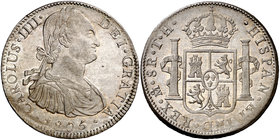 1805. Carlos IV. México. TH. 8 reales. (Cal. 703). 26,95 g. Bella. Brillo original. Ex Stack's Bowers 17/05/2017, nº 72572. Rara así. S/C-.