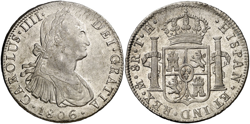 1806. Carlos IV. México. TH. 8 reales. (Cal. 705). 26,96 g. Parte de brillo orig...