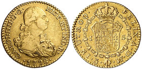 1798. Carlos IV. Madrid. MF. 1 escudo. (Cal. 497). 3,32 g. Hojita. Ex Áureo & Calicó 27/01/2010, nº 1185. Ex Colección Manuela Etcheverría. MBC.