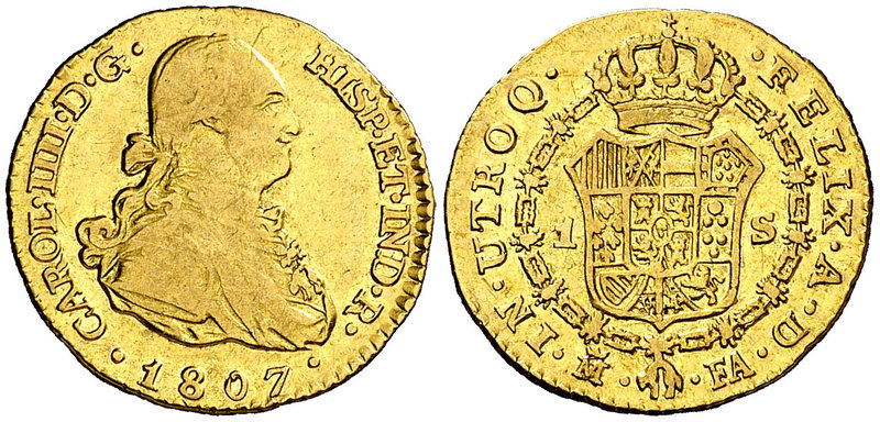 1807. Carlos IV. Madrid. FA. 1 escudo. (Cal. 501). 3,35 g. MBC-/MBC.