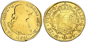1801. Carlos IV. México. FT. 1 escudo. (Cal. 513). 3 g. Estuvo en un aro. Rara. (BC).