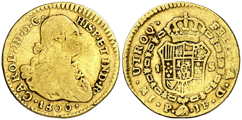 1800. Carlos IV. Popayán. JF. 1 escudo. (Cal. 531) (Restrepo 85-18). 3,34 g. Esc...