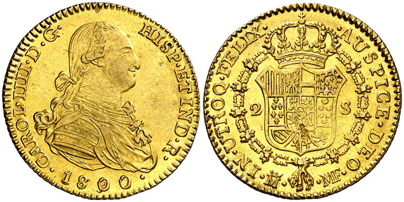 1800/790. Carlos IV. Madrid. MF. 2 escudos. (Cal. 339). 6,78 g. Mínima hojita en...