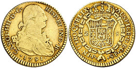 1791. Carlos IV. Popayán. SF. 2 escudos. (Cal. 378) (Restrepo 90-2). 6,63 g. Escasa. MBC-/MBC.