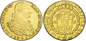 1795. Carlos IV. Madrid. MF. 4 escudos. (Cal. 204). 13,50 g. Sirvió como joya. (MBC-).